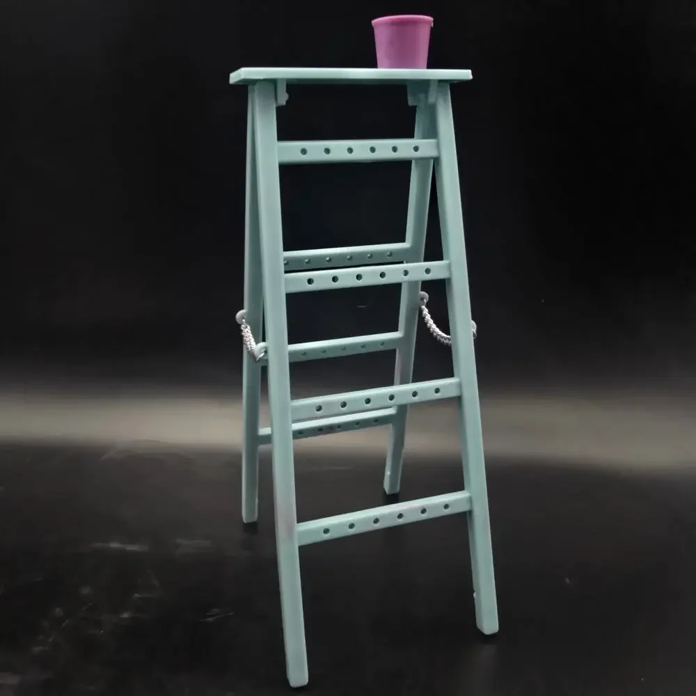 Vintage Blue Ladder Earring Rack Tree with Paint Bucket Plastic 1980s